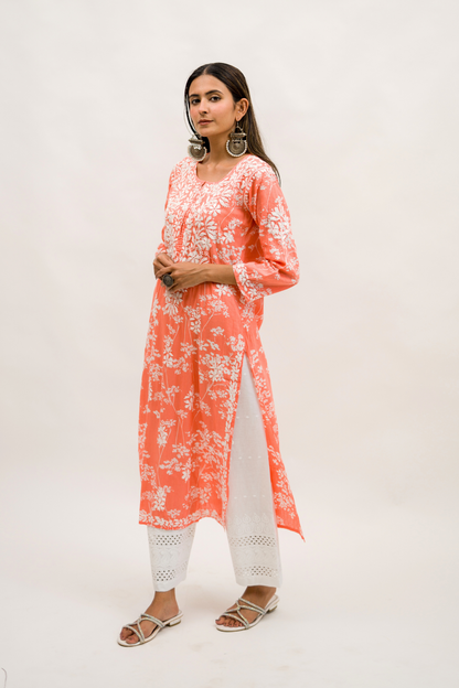 Mulmul Cotton Chikankari Kurta with Cotton Pant