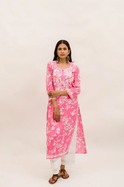 Mulmul Cotton Chikankari Kurta with Cotton Pant