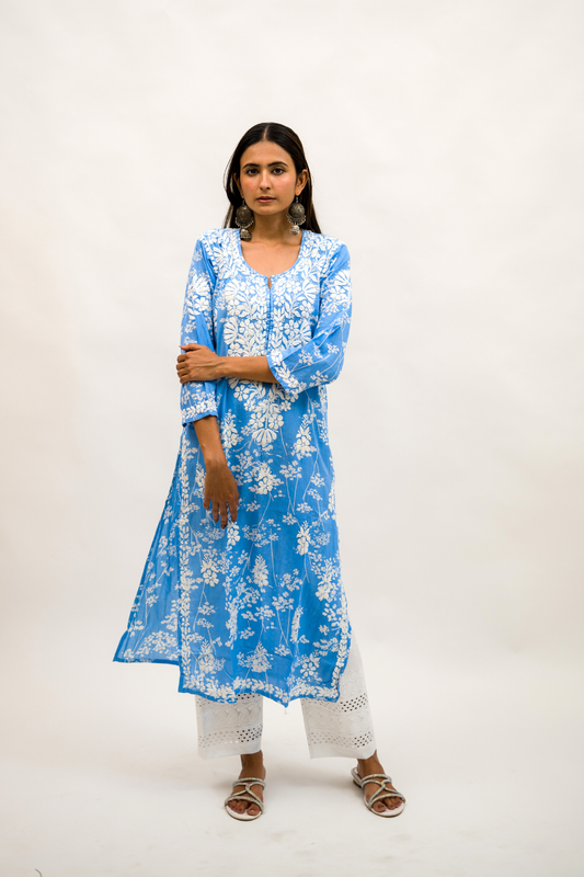 Mulmul Cotton Chikankari Kurta with Cotton Pant