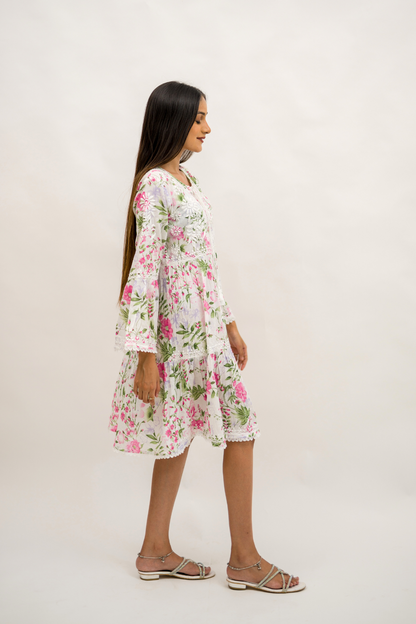 Floral Mulmul Chikankari Dress