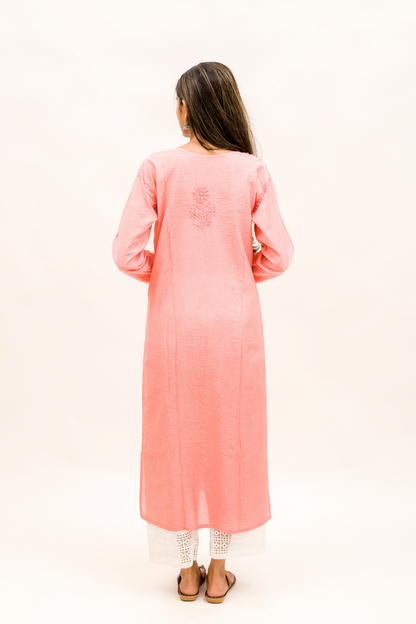 Chanderi Chikankari Kurta with Mukaish Work and Cotton Palazzo Set