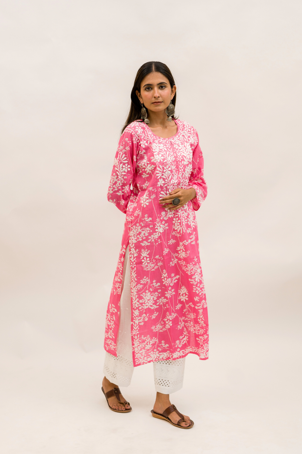 Mulmul Cotton Chikankari Kurta with Cotton Pant