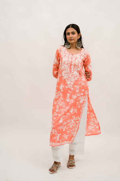 Mulmul Cotton Chikankari Kurta with Cotton Pant