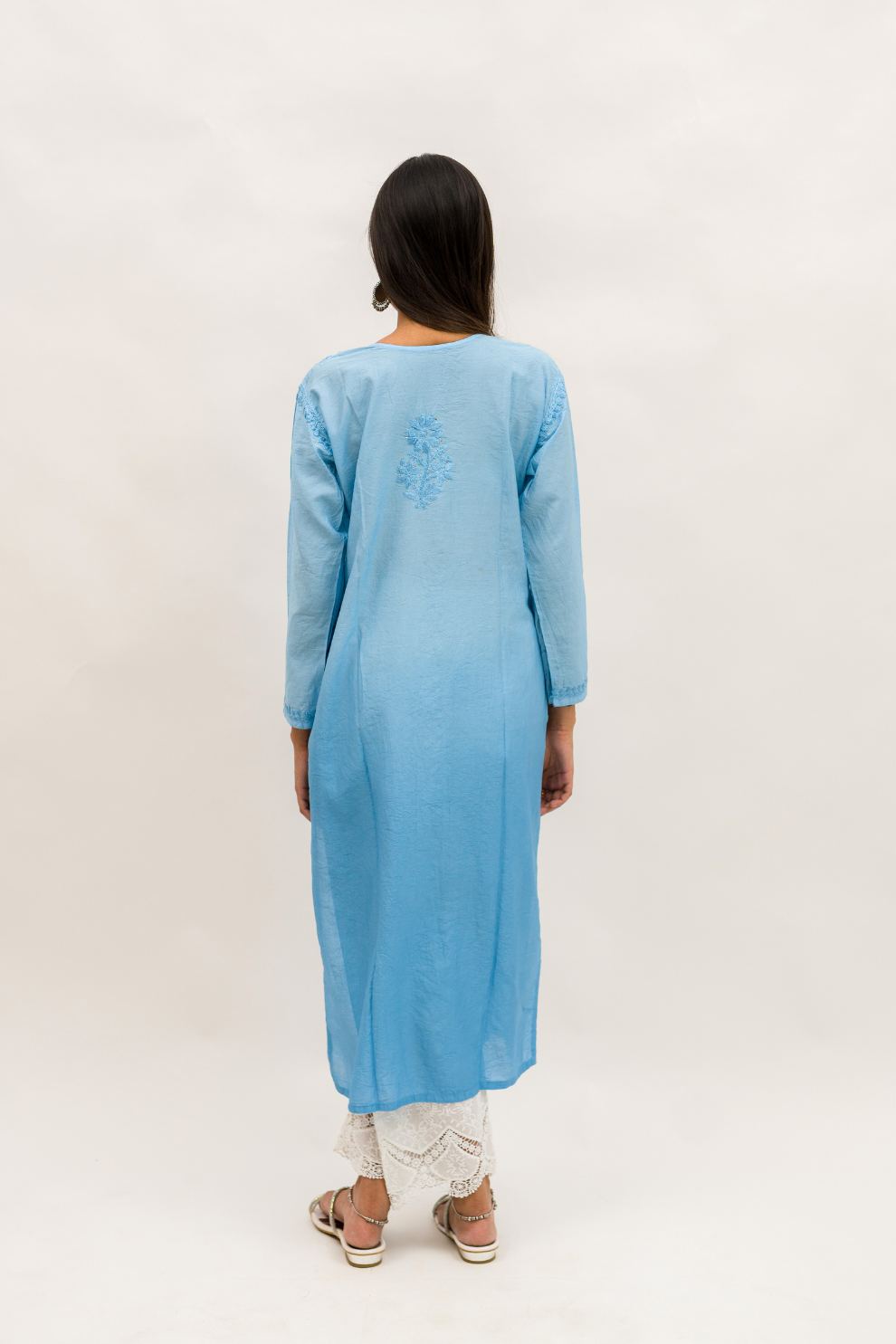 Chanderi Chikankari Kurta with Mukaish Work and Cotton Palazzo Set