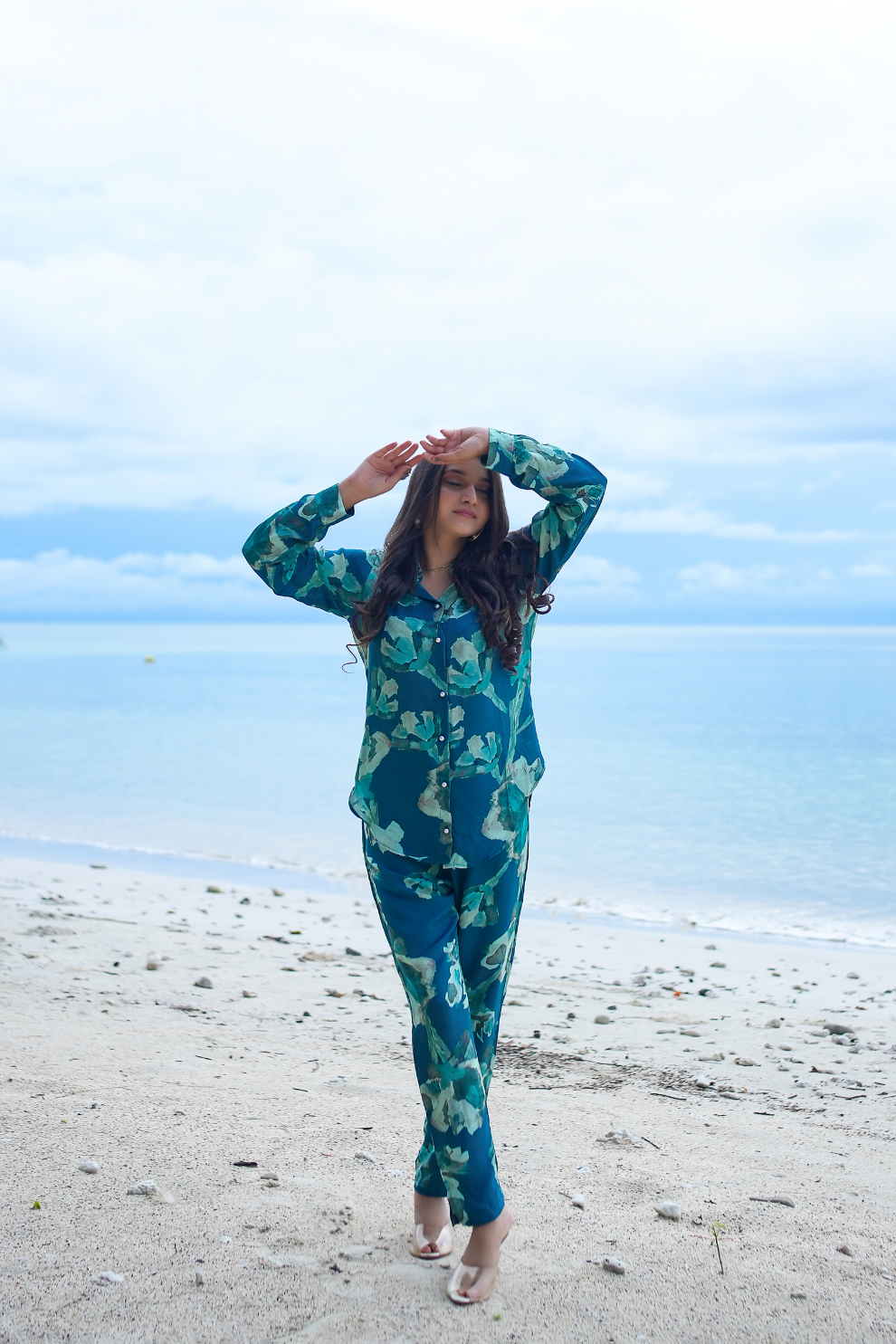 Ocean Blue Rayon Floral Co-Ord Set