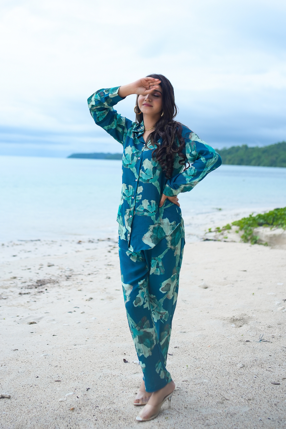 Ocean Blue Rayon Floral Co-Ord Set