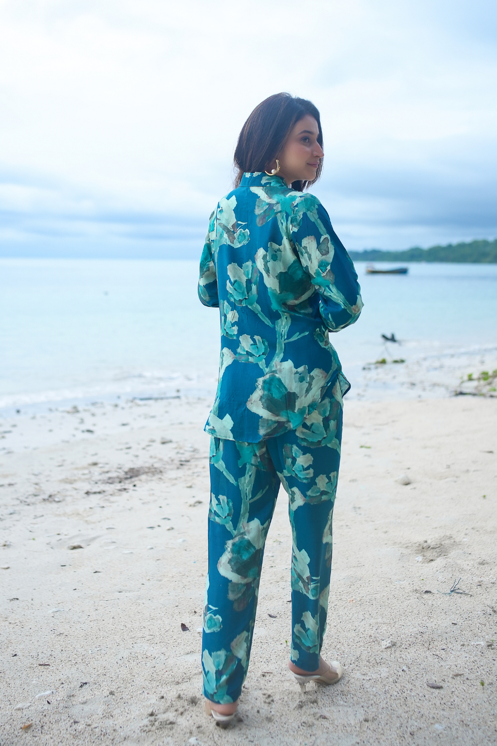 Ocean Blue Rayon Floral Co-Ord Set