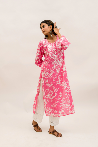 Mulmul Cotton Chikankari Kurta with Cotton Pant