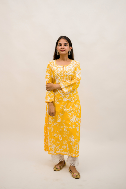 Mulmul Cotton Chikankari Kurta with Cotton Pant