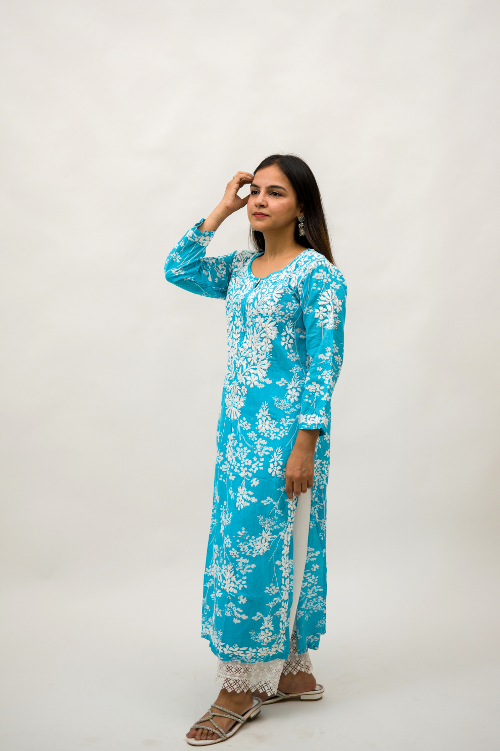 Mulmul Cotton Chikankari Kurta with Cotton Pant