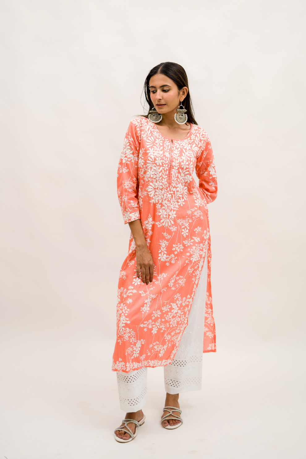 Mulmul Cotton Chikankari Kurta with Cotton Pant