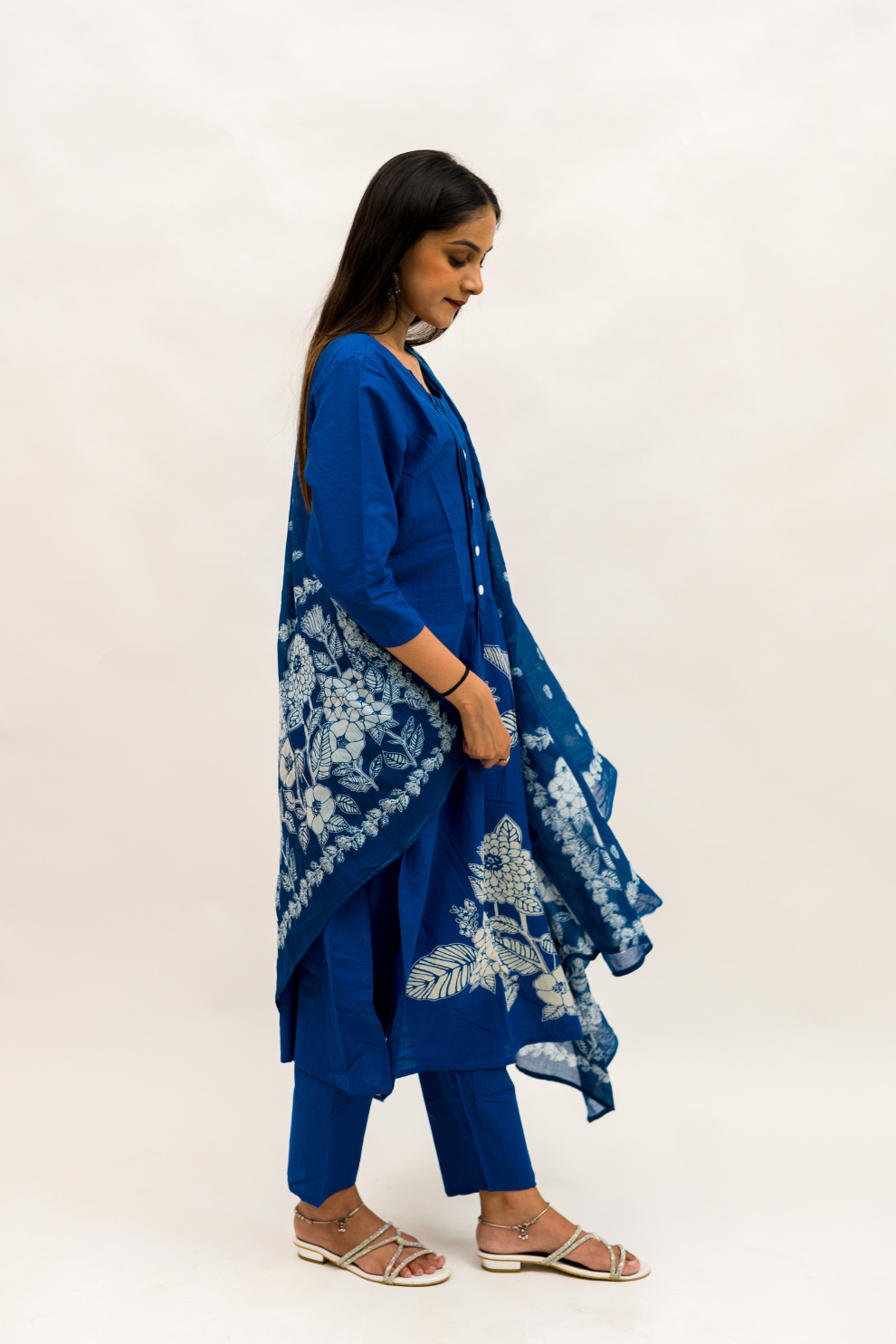 Blue Cotton Kurta with Pant and Dupatta