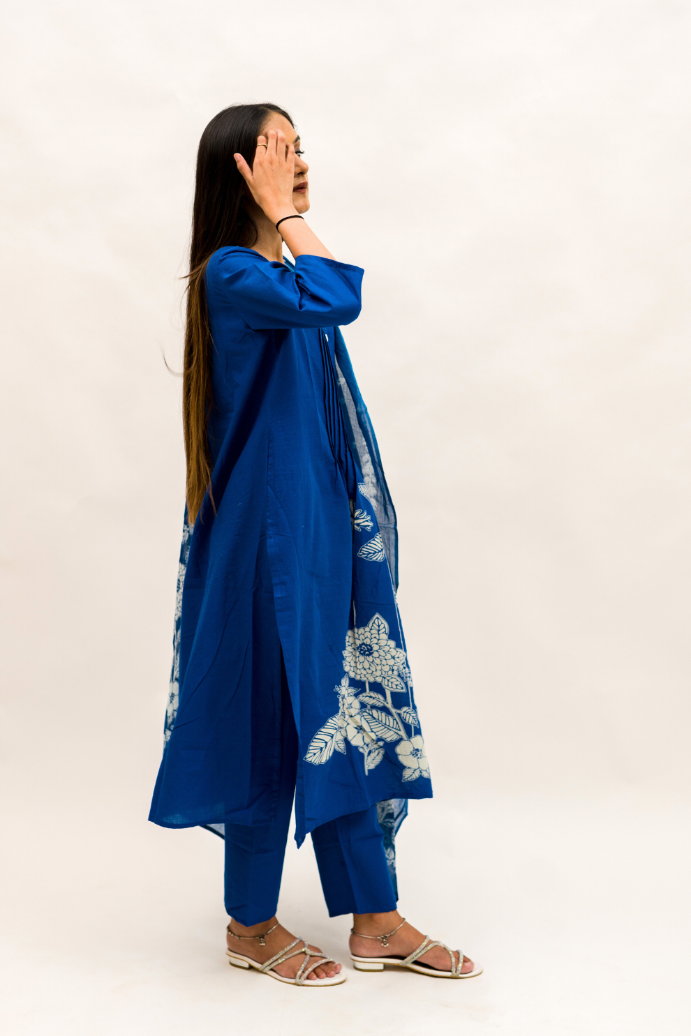 Blue Cotton Kurta with Pant and Dupatta