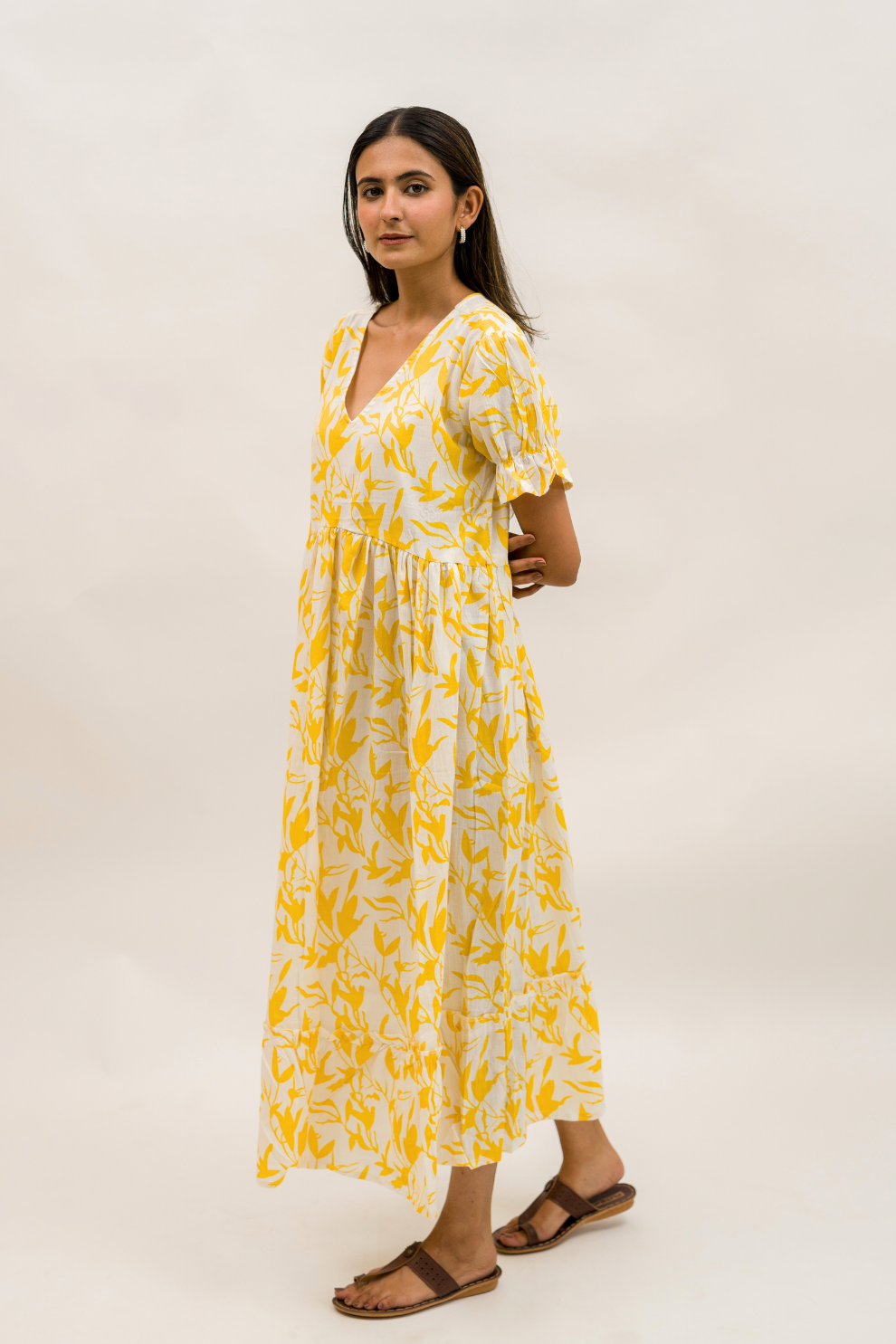 Sunny Yellow Floral Cotton Dress