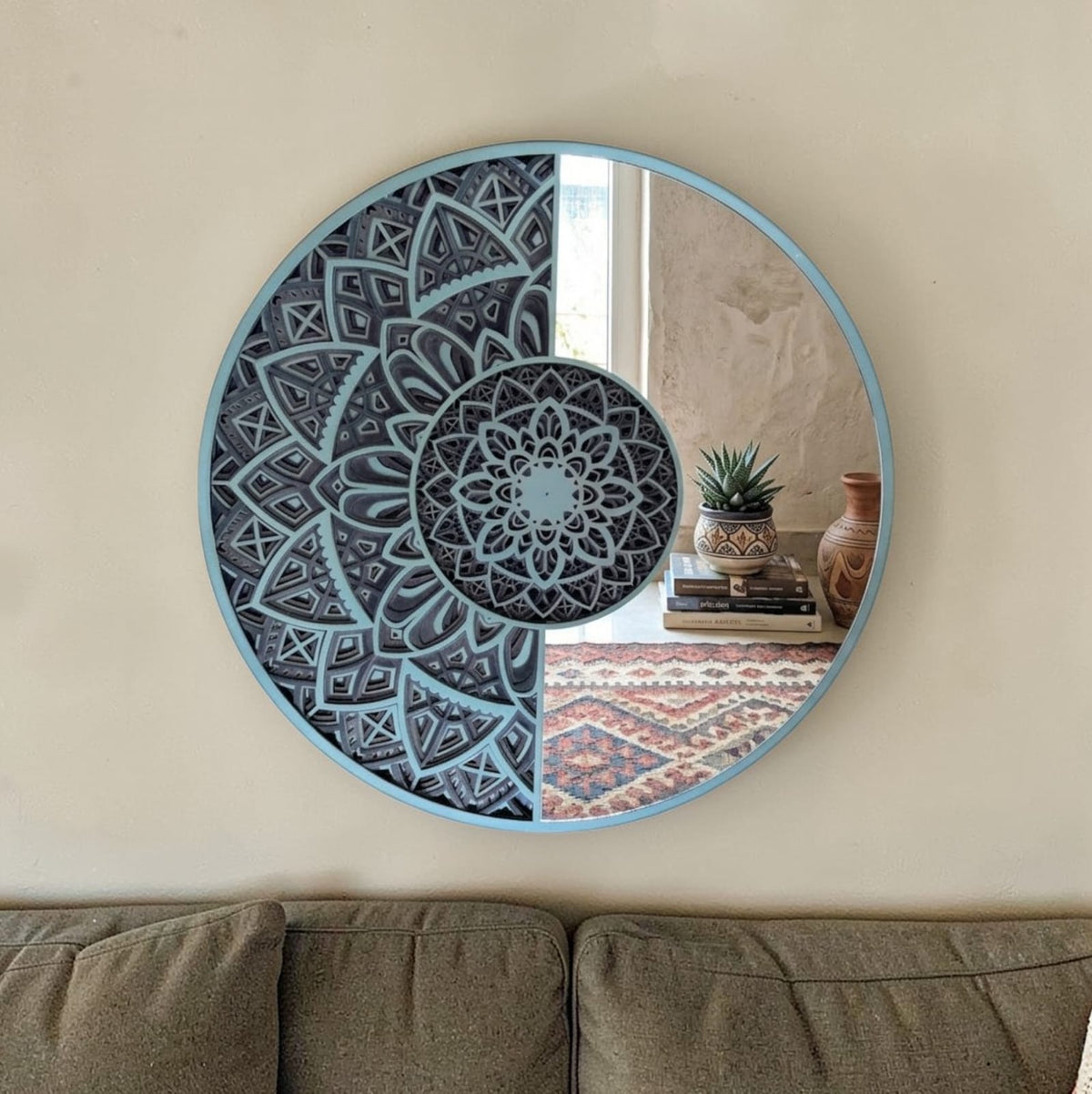 Eclipse mandala mirror wall décor for modern living room interior