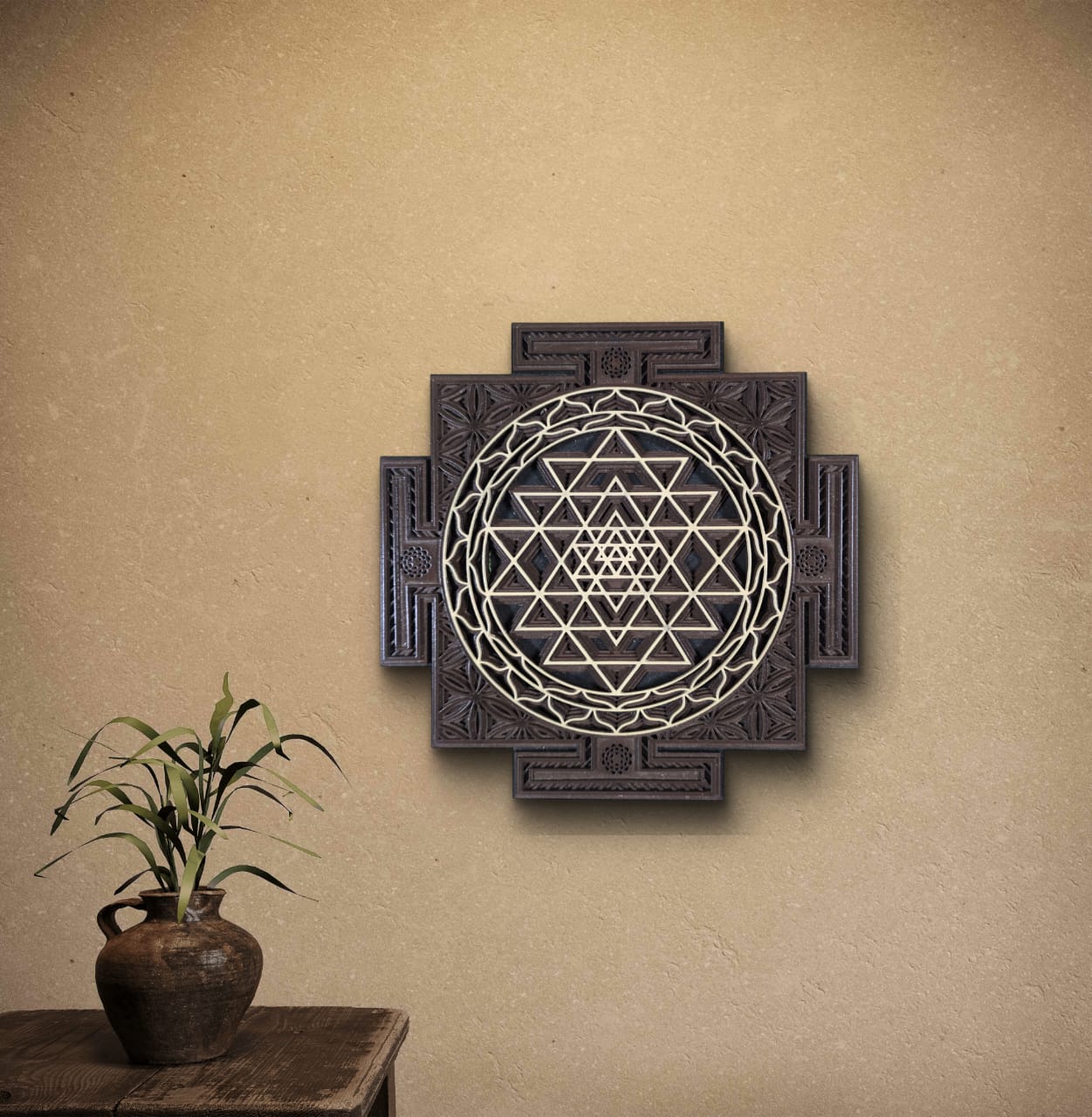 Wooden Sri Yantra Mandala Wall Decor