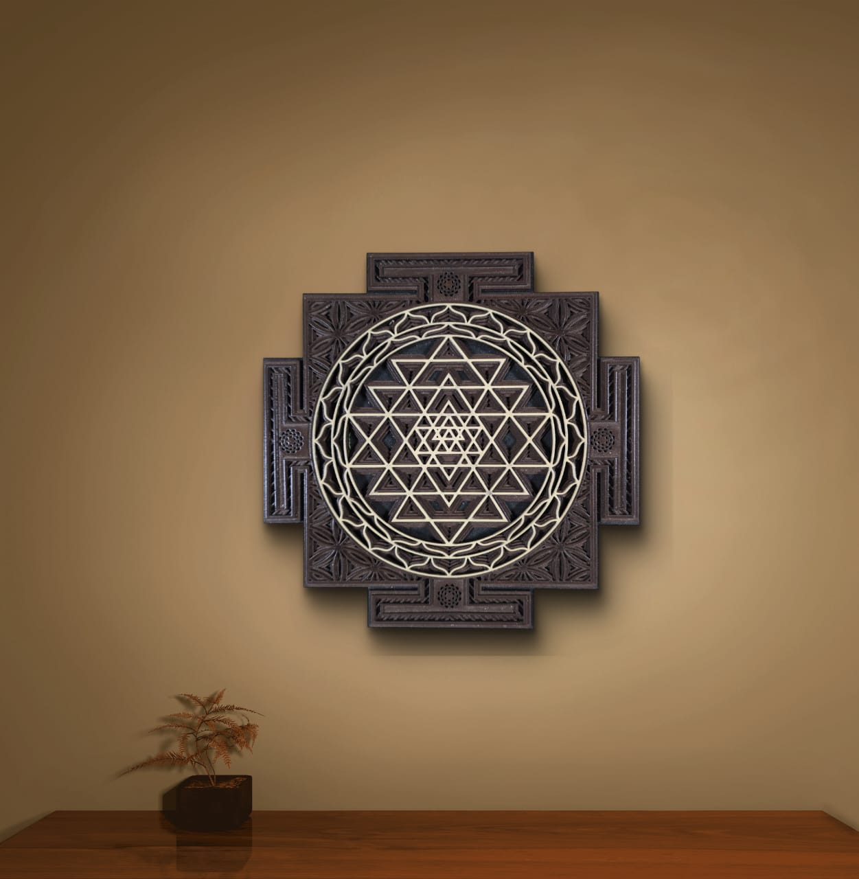 Wooden Sri Yantra Mandala Wall Decor