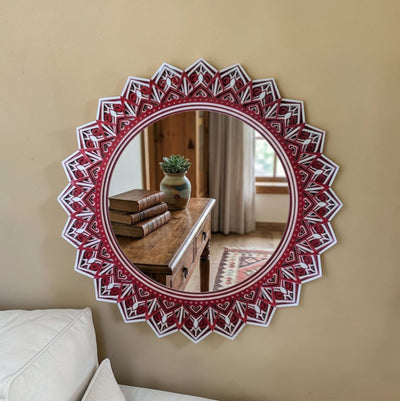 Crimson Lotus Mandala Mirror Wall Art