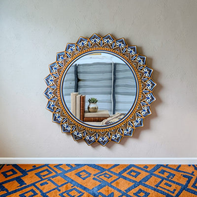Azure Mandala Mirror - Where Art Meets Reflection.