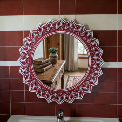 Crimson Lotus Mandala Mirror Wall Art