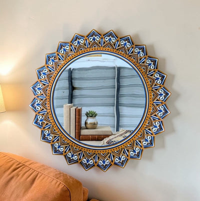 Azure Mandala Mirror - Where Art Meets Reflection.