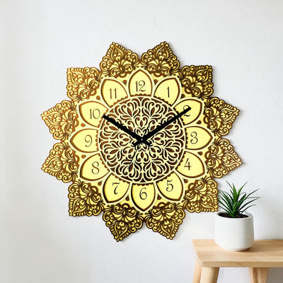 Golden Bloom Mandala Wall Clock