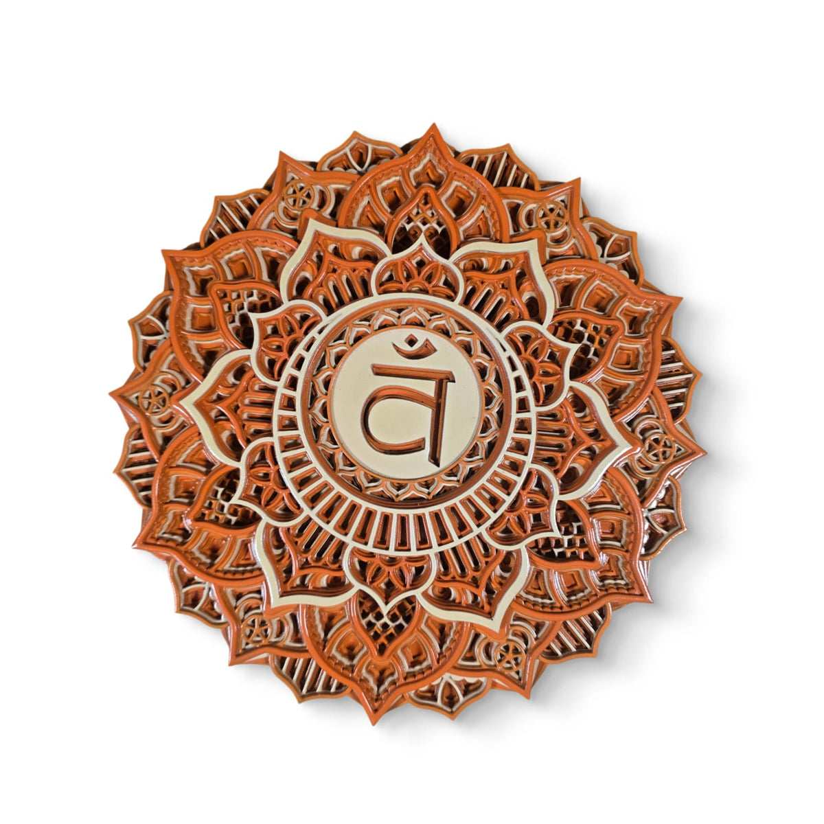 Detailed laser-cut mandala pattern on Sacred Aura wooden wall art