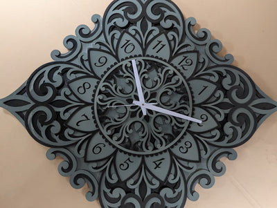 Vriksha Kala wooden mandala wall clock in a boho living room interior