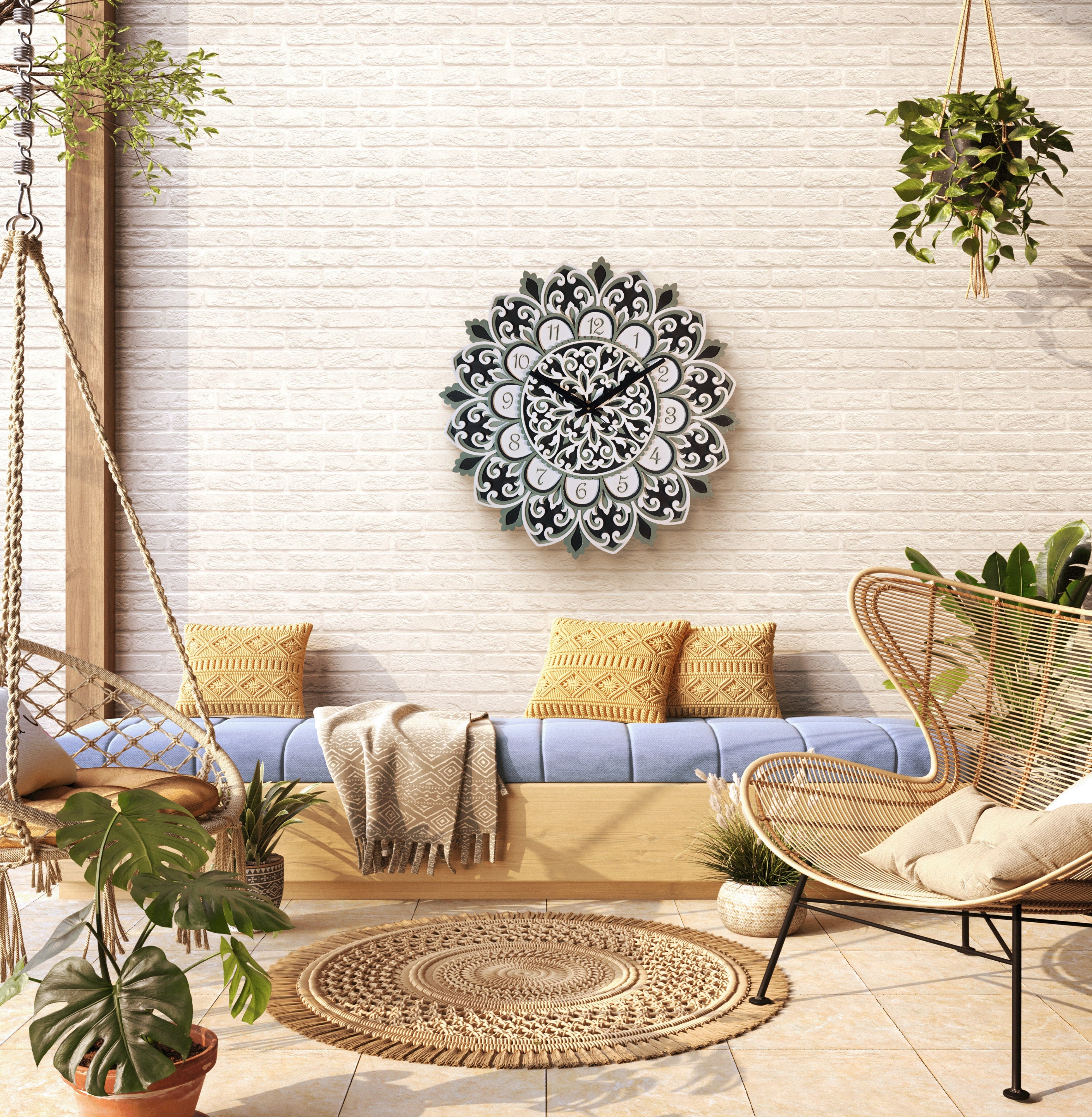 Flora Samay – Handcrafted Wooden Mandala Wall Clock