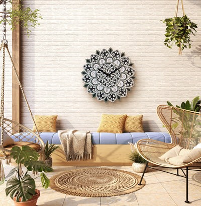 Flora Samay – Handcrafted Wooden Mandala Wall Clock